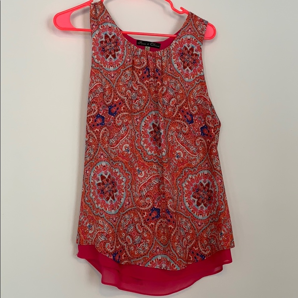 Rose & Olive pink Paisley top with back slip m